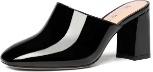 MODENCOCO Womens Fashion Slip On Casual Patent Dating Square Toe Block High Heel High Heeled Mules Shoes 3 Inch