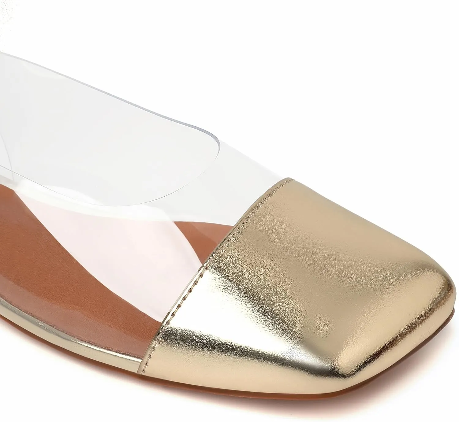 Mofirdast Clear Flats Sandals for Women Square Toe Slingback Flats with Transparent Ankle Strap for Work Weddings Parties