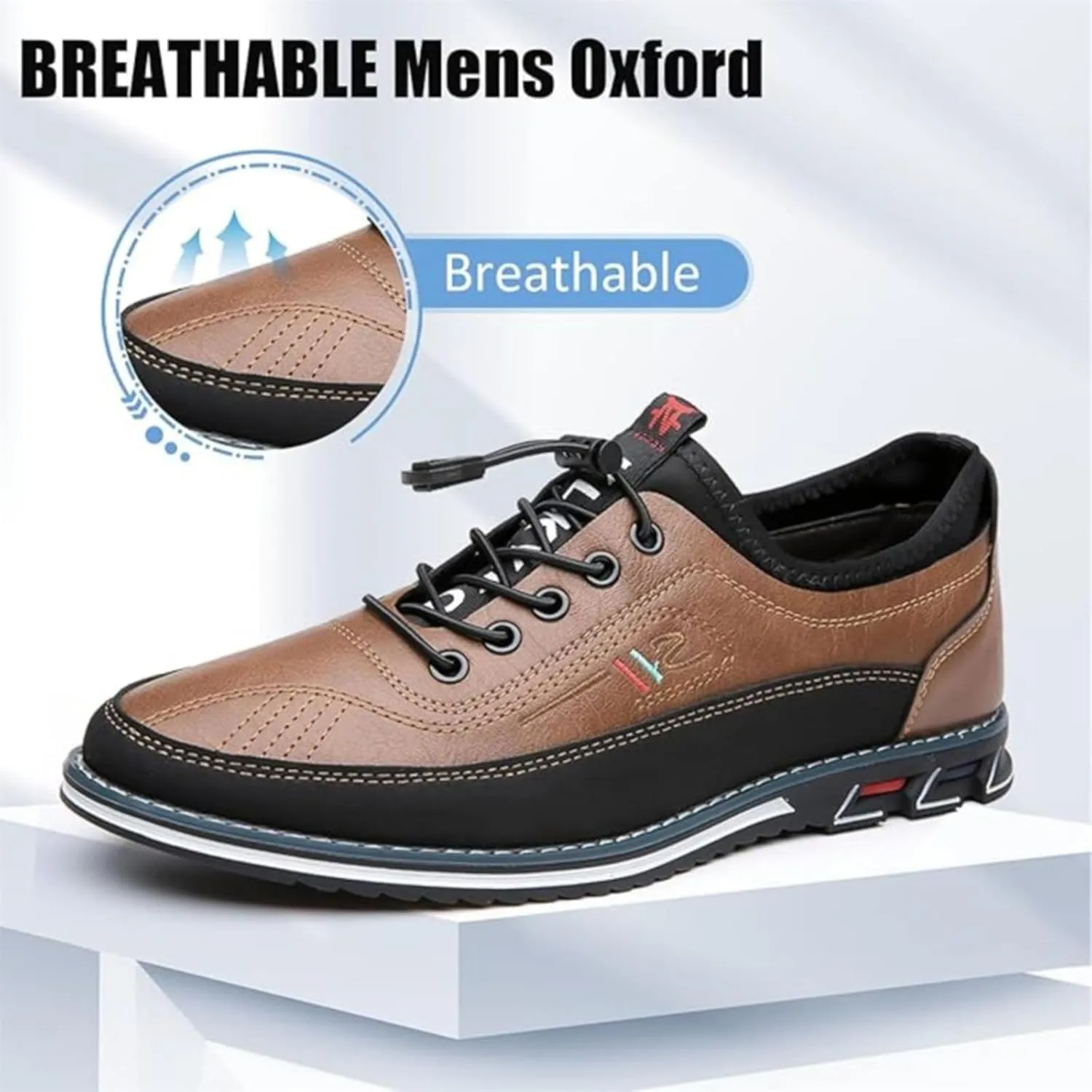 Moodeng Mens Dress Shoes Leather Causal Oxfords Lightweight Formal Business Shoes Adjustable Lacing Derby Shoes Comfortable Walking Loafers