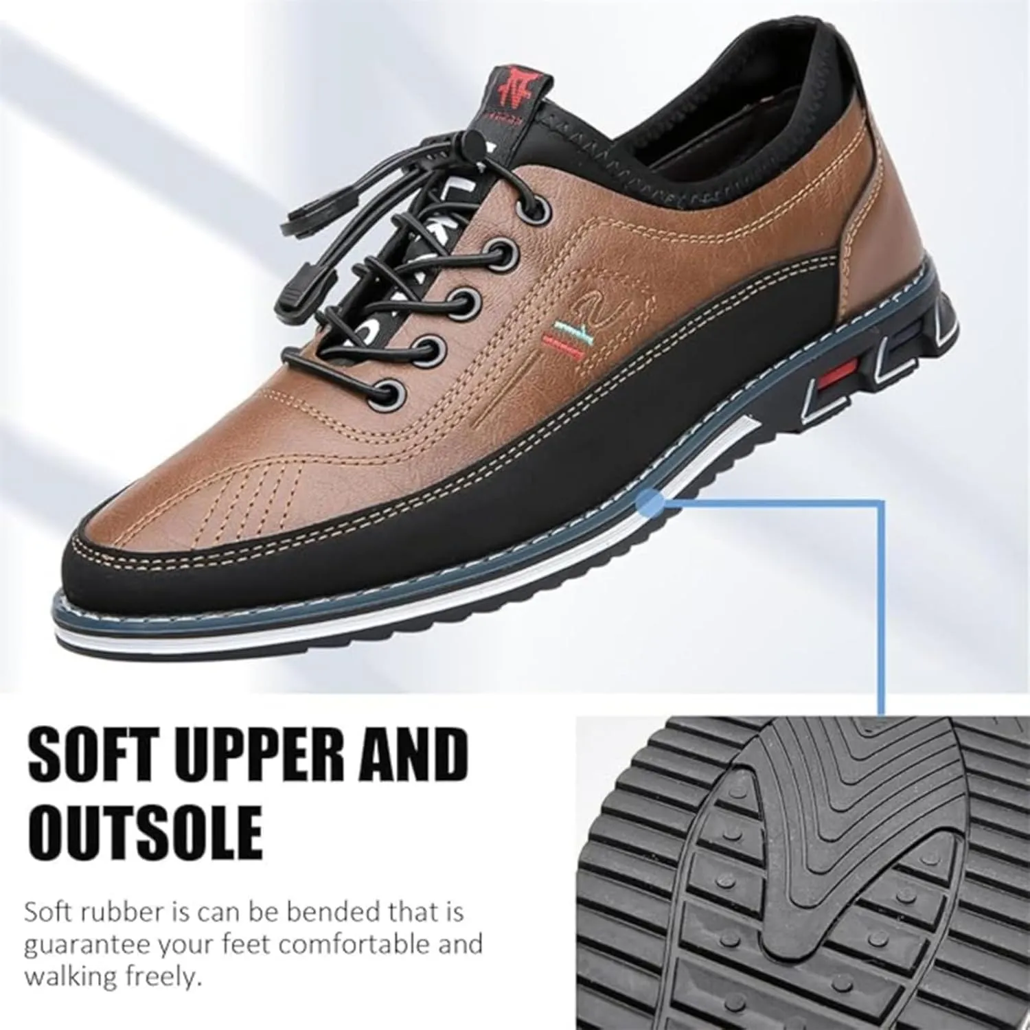 Moodeng Mens Dress Shoes Leather Causal Oxfords Lightweight Formal Business Shoes Adjustable Lacing Derby Shoes Comfortable Walking Loafers