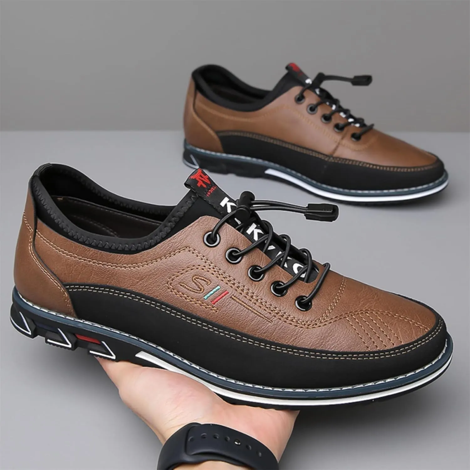 Moodeng Mens Dress Shoes Leather Causal Oxfords Lightweight Formal Business Shoes Adjustable Lacing Derby Shoes Comfortable Walking Loafers