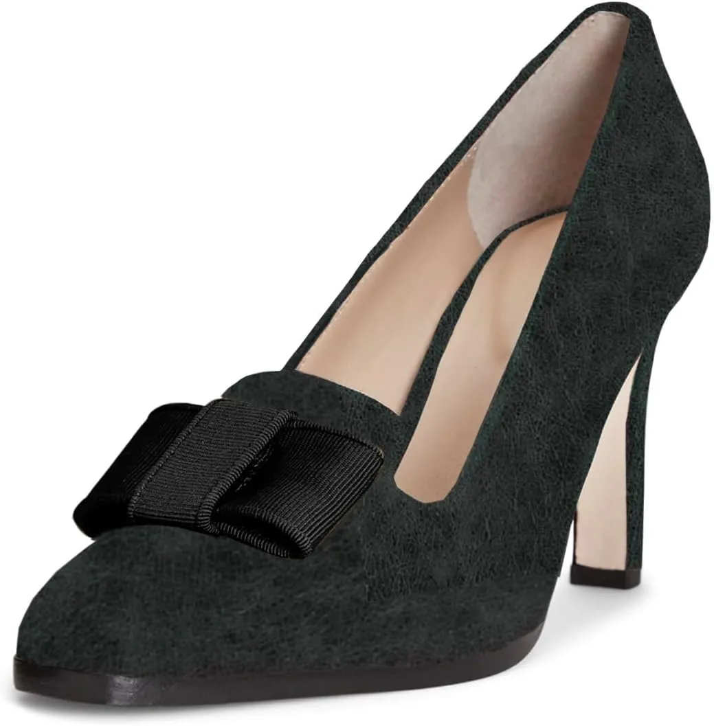 MOOMMO Women Bow Stiletto Heel Pumps Velvet Square Toe Slip On Stiletto High Heels 3 inch Elegant Bow Dress Pumps Wedding Bridal Evening Party Stilettos Loafers 4-11 M US