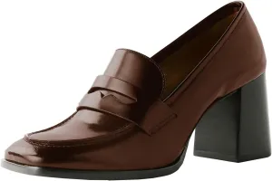 MOOMMO Women Chunky Block High Heel Pumps Square Toe Slip On Loafer Pumps Matte Classic 3 inch High Thick Heel Penny Loafers Oxford Dress Shoes Office Ladies Business Formal Basic 4-11 M US