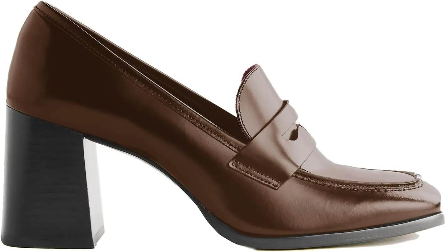 MOOMMO Women Chunky Block High Heel Pumps Square Toe Slip On Loafer Pumps Matte Classic 3 inch High Thick Heel Penny Loafers Oxford Dress Shoes Office Ladies Business Formal Basic 4-11 M US