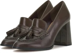MOOMMO Women Chunky Block High Heel Tassel Loafers Pumps Round Closed Toe Slip On Dress Loafers Shoes Fringe 3 Inch Heels Office Shoes Matte Leather for Ladies Formal Work Wedding Party 4-11 M US