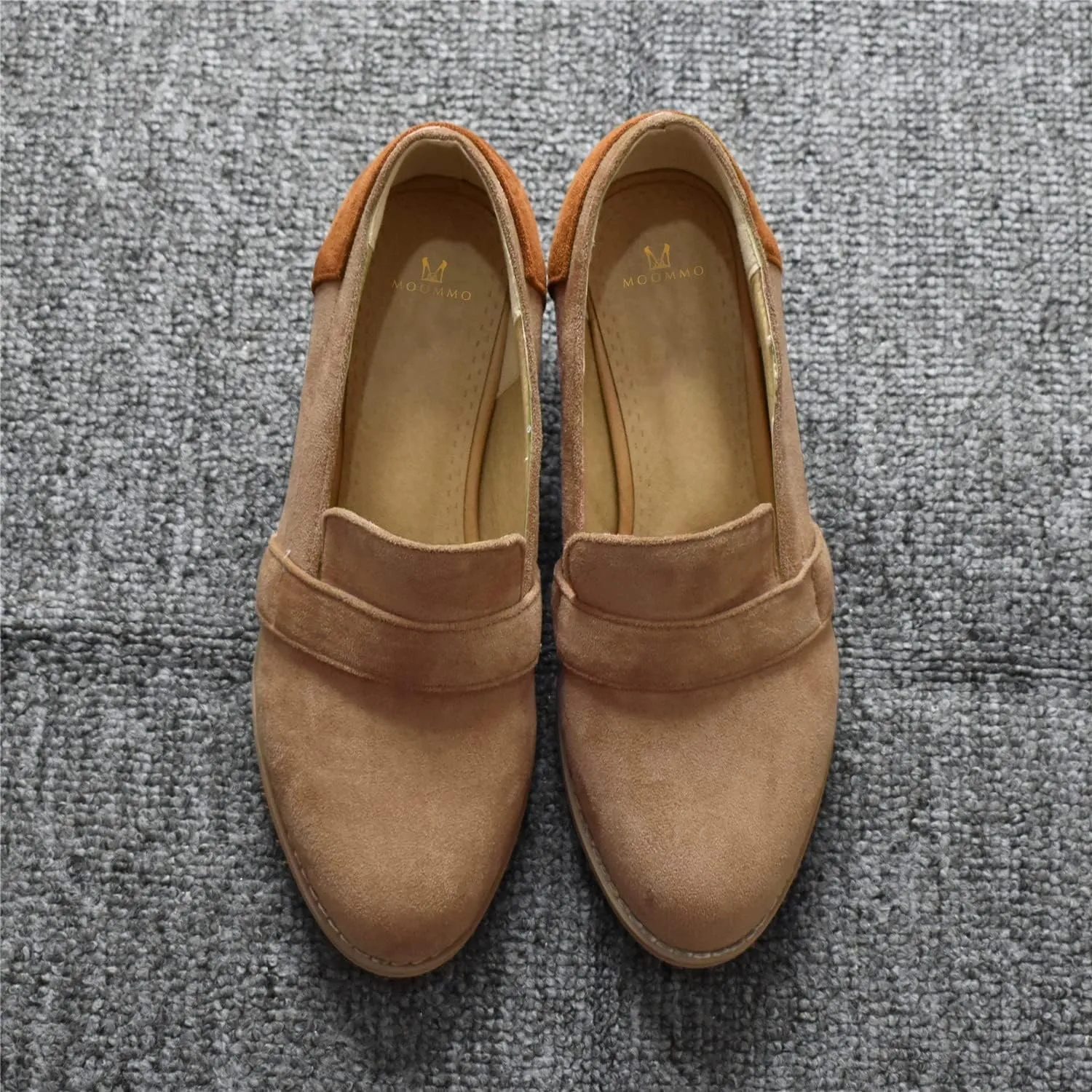 MOOMMO Women Chunky Stacked Heel Loafers Pumps Round Closed Toe Slip On Suede Penny Loafer Two-Toned Plus Size 4-14 M US