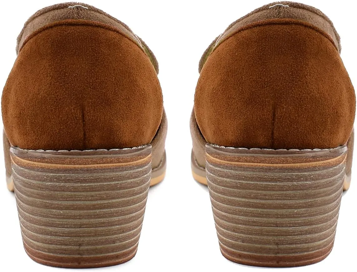 MOOMMO Women Chunky Stacked Heel Loafers Pumps Round Closed Toe Slip On Suede Penny Loafer Two-Toned Plus Size 4-14 M US