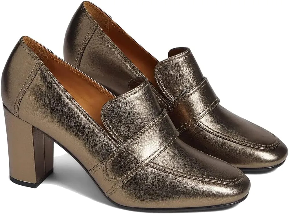 MOOMMO Women's Chunky Block Heel Pumps Round Closed Toe Slip On Oxford Loafers Shoes High Heels Snake Skin Work Pump Suede Loafer for Office Ladies Classic Formal Business Professional 4-13 M US