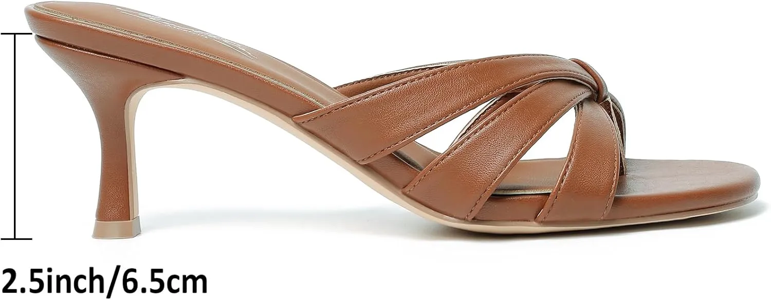 Mostrin Strappy Kitten Heels for Women Round Open Toe Flip Flops Slip On Mules Heels Fashion Thong Heeled Sandals for Party Wedding Holiday