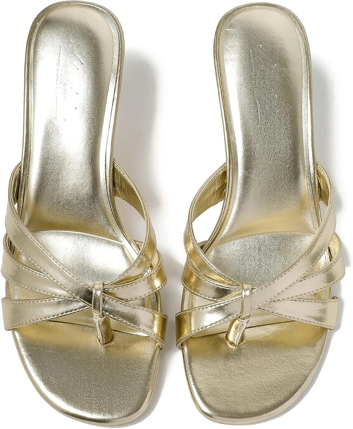 Mostrin Strappy Kitten Heels for Women Round Open Toe Flip Flops Slip On Mules Heels Fashion Thong Heeled Sandals for Party Wedding Holiday