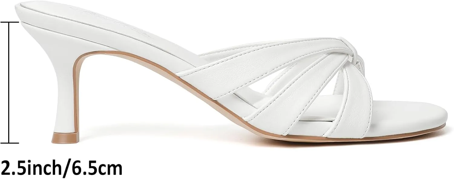 Mostrin Strappy Kitten Heels for Women Round Open Toe Flip Flops Slip On Mules Heels Fashion Thong Heeled Sandals for Party Wedding Holiday