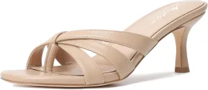 Mostrin Strappy Kitten Heels for Women Round Open Toe Flip Flops Slip On Mules Heels Fashion Thong Heeled Sandals for Party Wedding Holiday