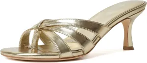 Mostrin Strappy Kitten Heels for Women Round Open Toe Flip Flops Slip On Mules Heels Fashion Thong Heeled Sandals for Party Wedding Holiday