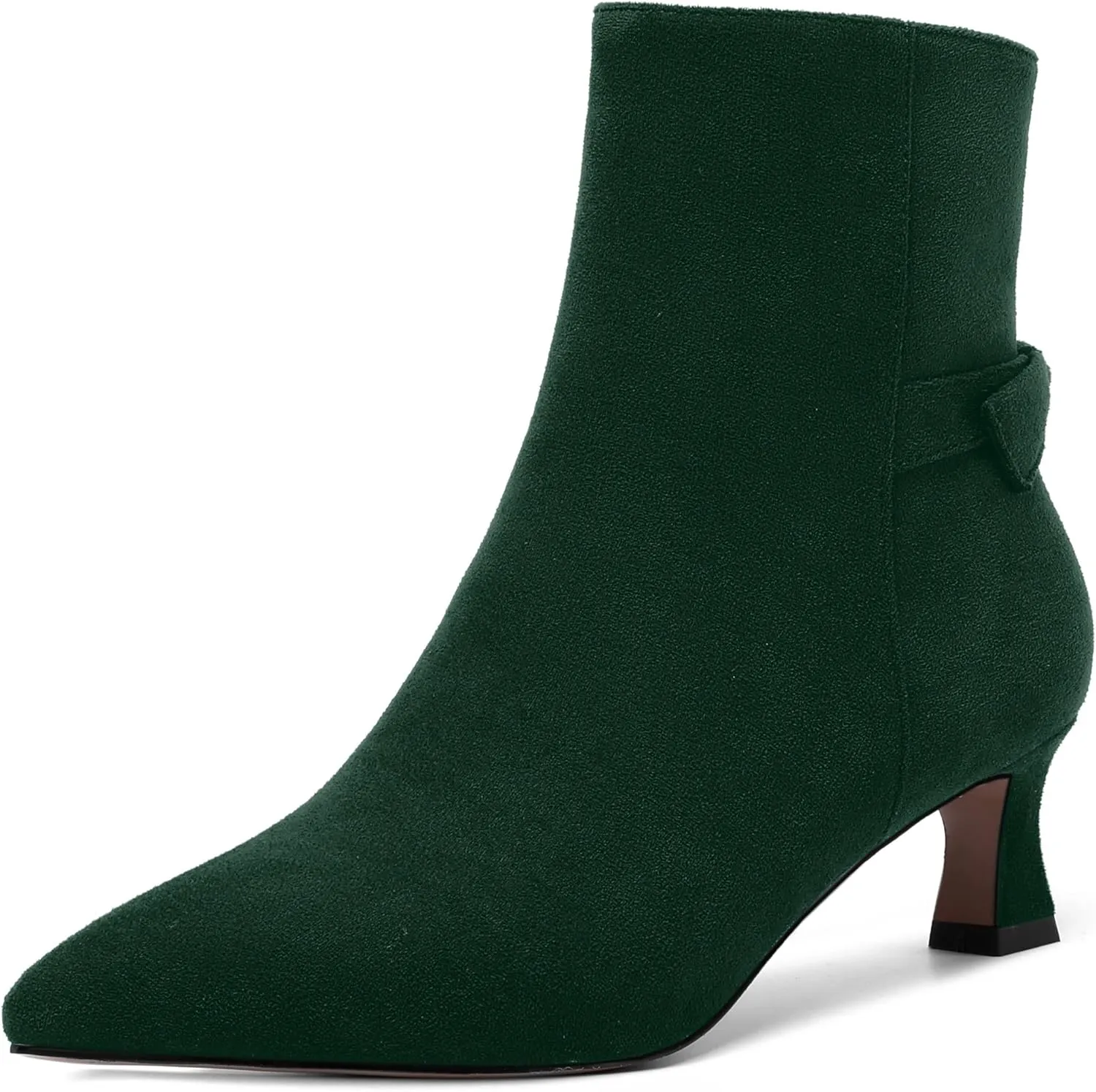MOVINSTEPS Womens Pointed Toe Suede Zip Cold Weather Outdoor Solid Kitten Low Heel Ankle High Boots 2 Inch