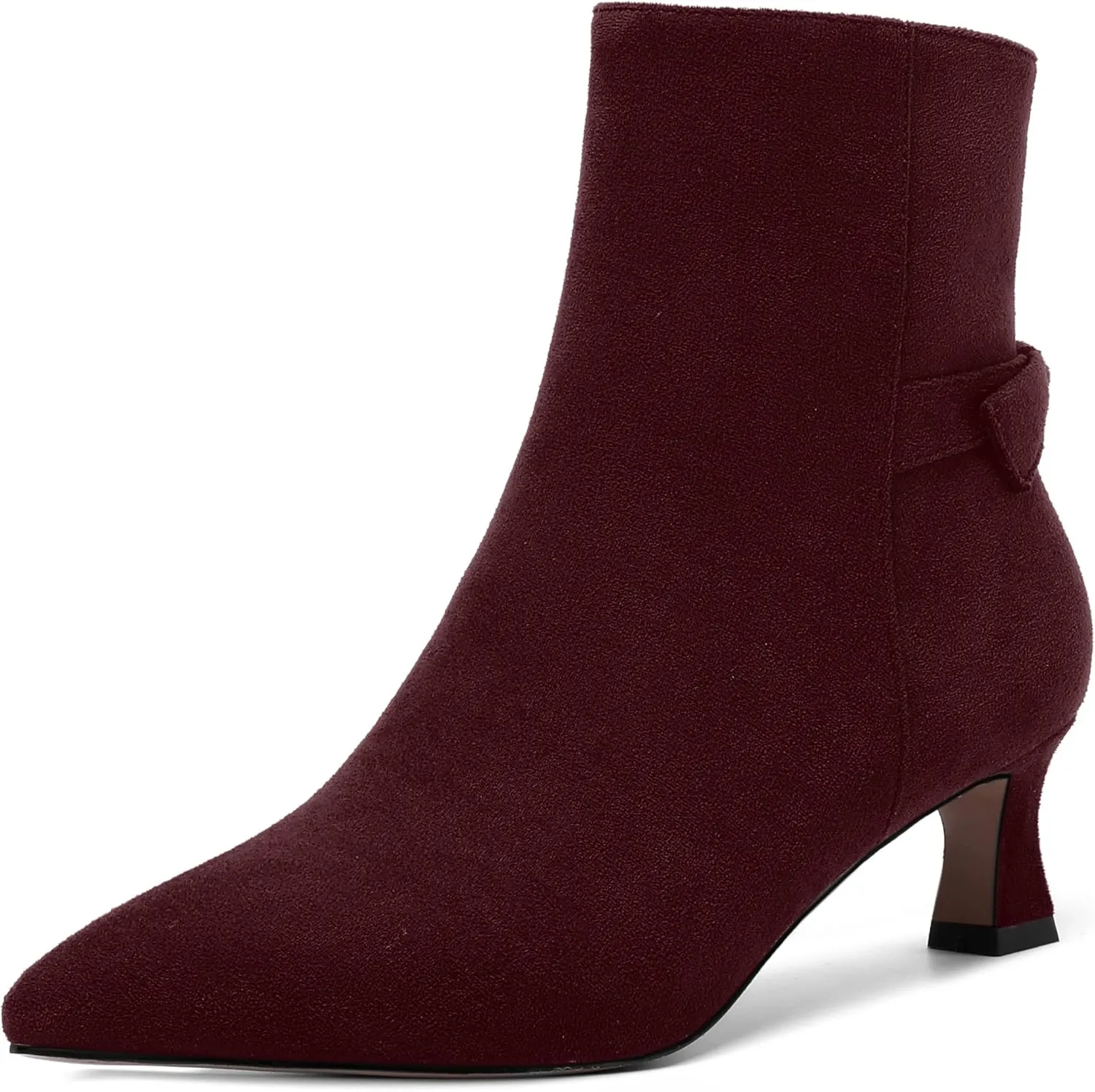 MOVINSTEPS Womens Pointed Toe Suede Zip Cold Weather Outdoor Solid Kitten Low Heel Ankle High Boots 2 Inch