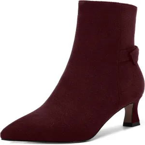 MOVINSTEPS Womens Pointed Toe Suede Zip Cold Weather Outdoor Solid Kitten Low Heel Ankle High Boots 2 Inch
