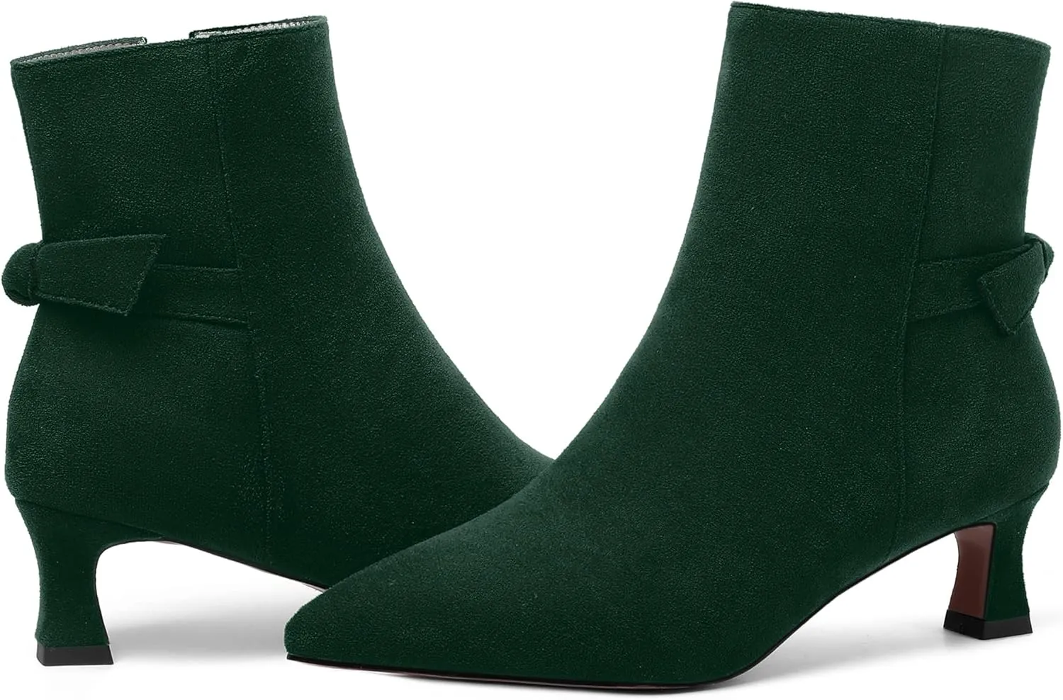 MOVINSTEPS Womens Pointed Toe Suede Zip Cold Weather Outdoor Solid Kitten Low Heel Ankle High Boots 2 Inch