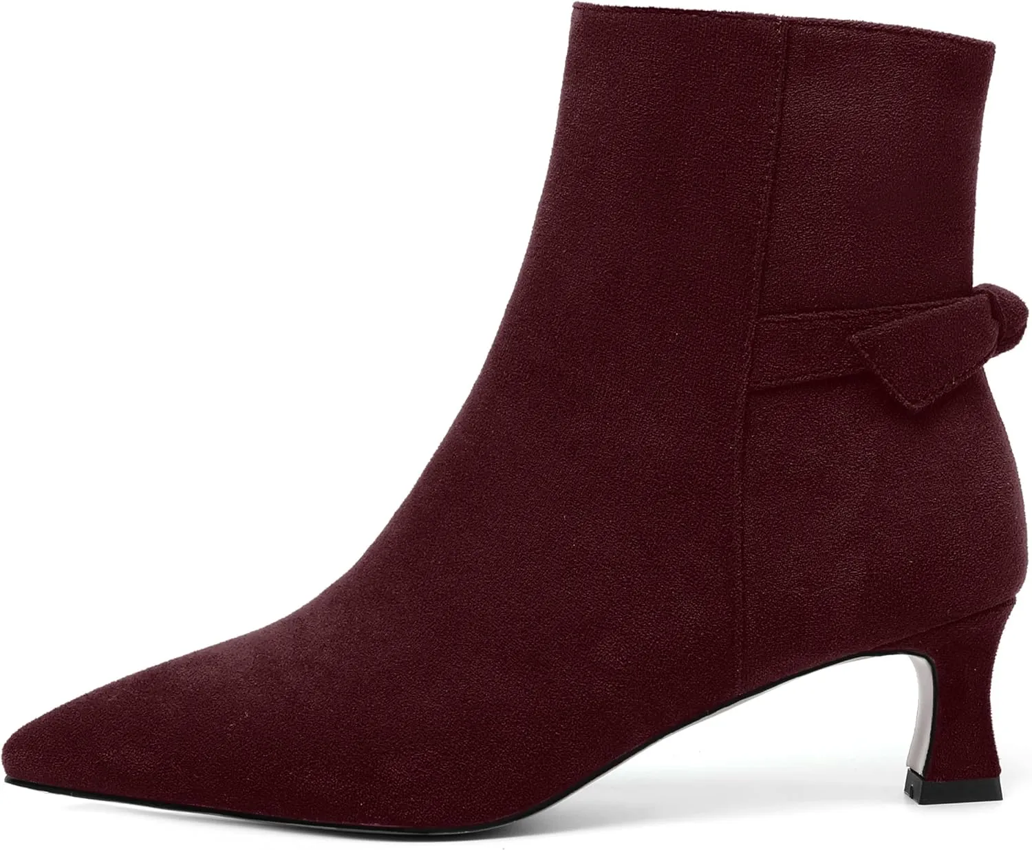 MOVINSTEPS Womens Pointed Toe Suede Zip Cold Weather Outdoor Solid Kitten Low Heel Ankle High Boots 2 Inch