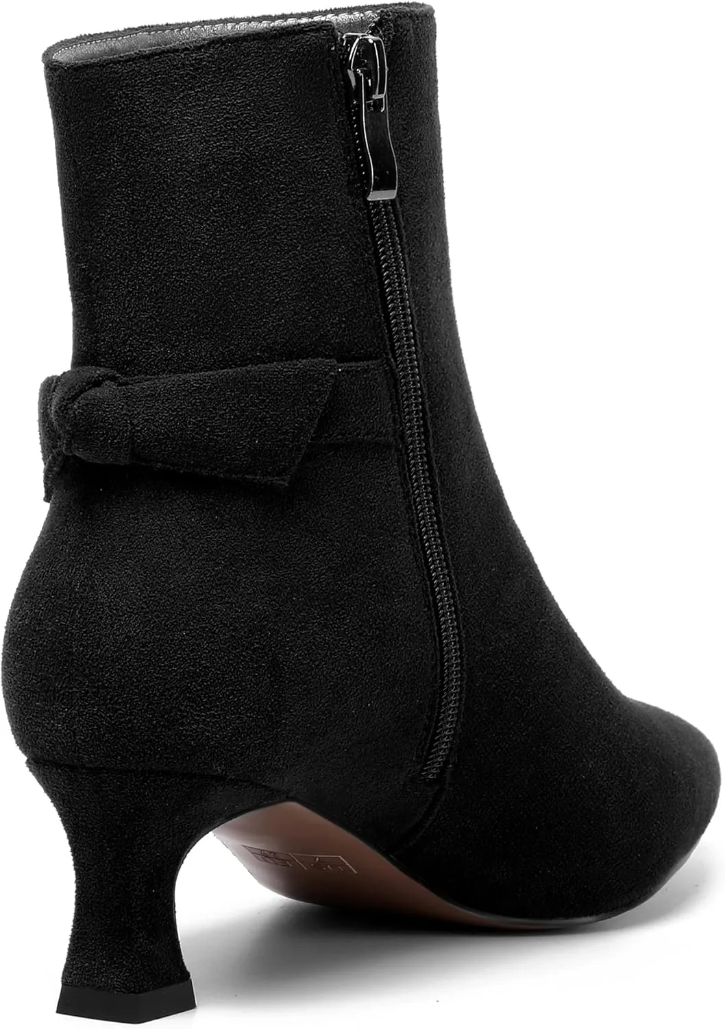 MOVINSTEPS Womens Pointed Toe Suede Zip Cold Weather Outdoor Solid Kitten Low Heel Ankle High Boots 2 Inch