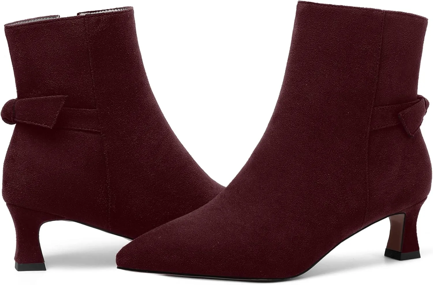 MOVINSTEPS Womens Pointed Toe Suede Zip Cold Weather Outdoor Solid Kitten Low Heel Ankle High Boots 2 Inch