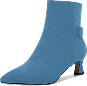 MOVINSTEPS Womens Pointed Toe Suede Zip Cold Weather Outdoor Solid Kitten Low Heel Ankle High Boots 2 Inch