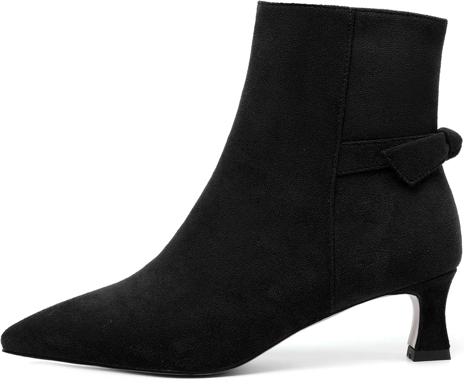 MOVINSTEPS Womens Pointed Toe Suede Zip Cold Weather Outdoor Solid Kitten Low Heel Ankle High Boots 2 Inch