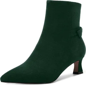 MOVINSTEPS Womens Pointed Toe Suede Zip Cold Weather Outdoor Solid Kitten Low Heel Ankle High Boots 2 Inch