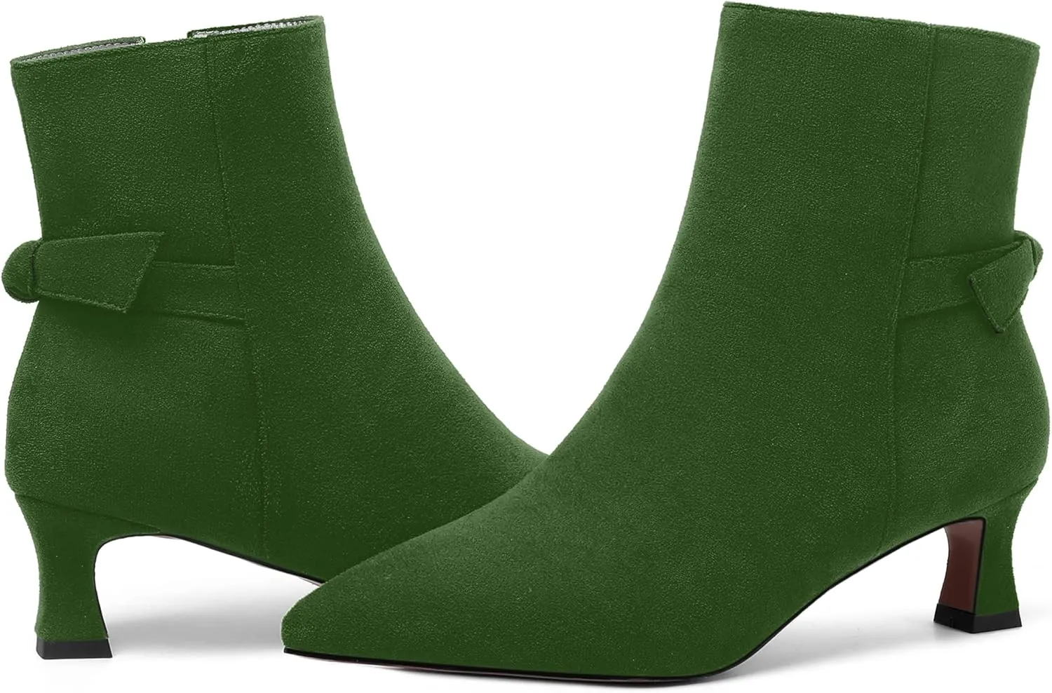 MOVINSTEPS Womens Pointed Toe Suede Zip Cold Weather Outdoor Solid Kitten Low Heel Ankle High Boots 2 Inch
