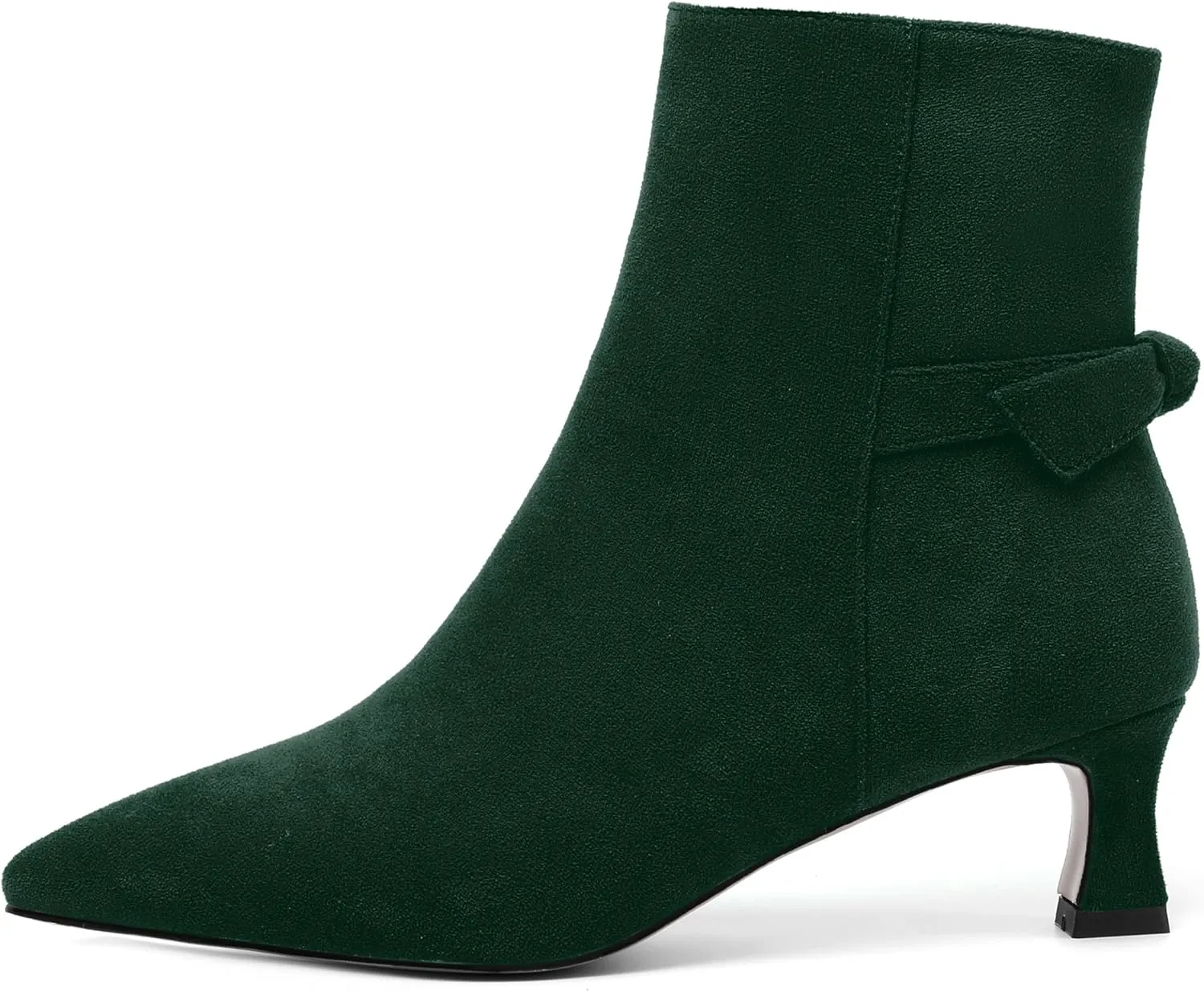 MOVINSTEPS Womens Pointed Toe Suede Zip Cold Weather Outdoor Solid Kitten Low Heel Ankle High Boots 2 Inch