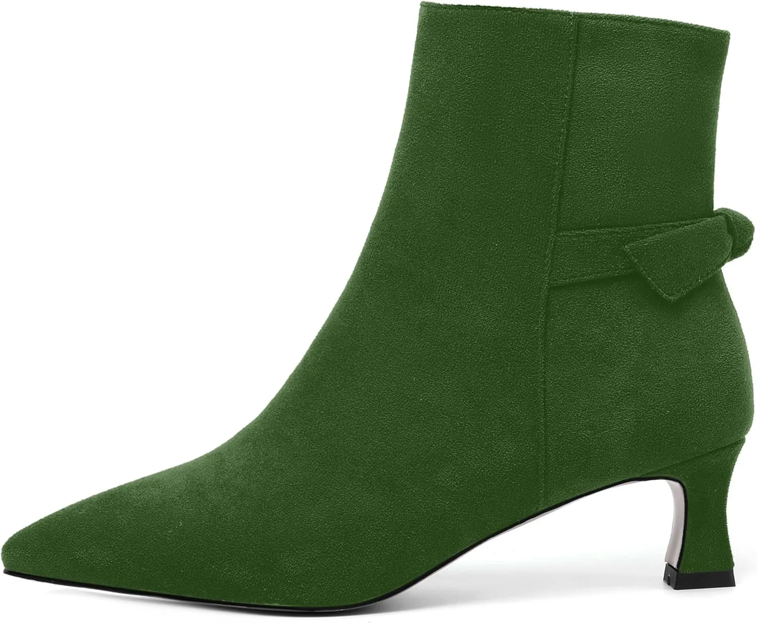 MOVINSTEPS Womens Pointed Toe Suede Zip Cold Weather Outdoor Solid Kitten Low Heel Ankle High Boots 2 Inch