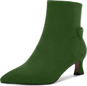 MOVINSTEPS Womens Pointed Toe Suede Zip Cold Weather Outdoor Solid Kitten Low Heel Ankle High Boots 2 Inch