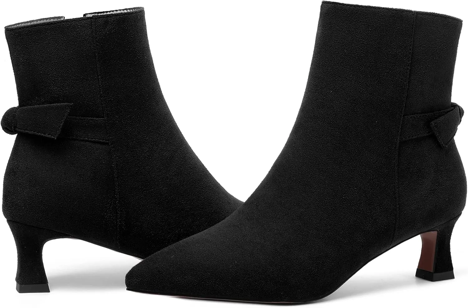 MOVINSTEPS Womens Pointed Toe Suede Zip Cold Weather Outdoor Solid Kitten Low Heel Ankle High Boots 2 Inch