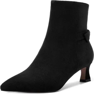 MOVINSTEPS Womens Pointed Toe Suede Zip Cold Weather Outdoor Solid Kitten Low Heel Ankle High Boots 2 Inch