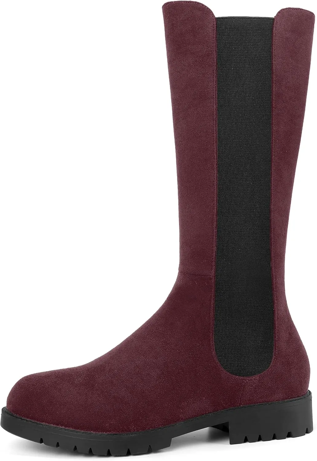MOVINSTEPS Womens Suede Formal Work Zip Round Toe Solid Chunky Low Heel Knee High Boots 1 Inch