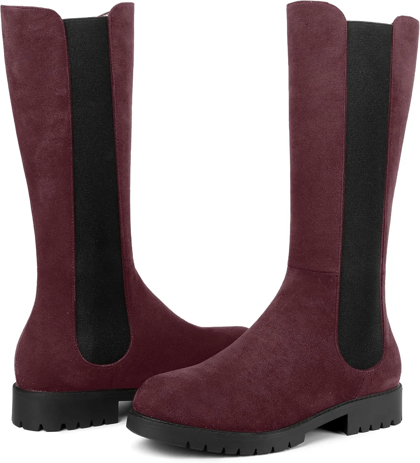 MOVINSTEPS Womens Suede Formal Work Zip Round Toe Solid Chunky Low Heel Knee High Boots 1 Inch