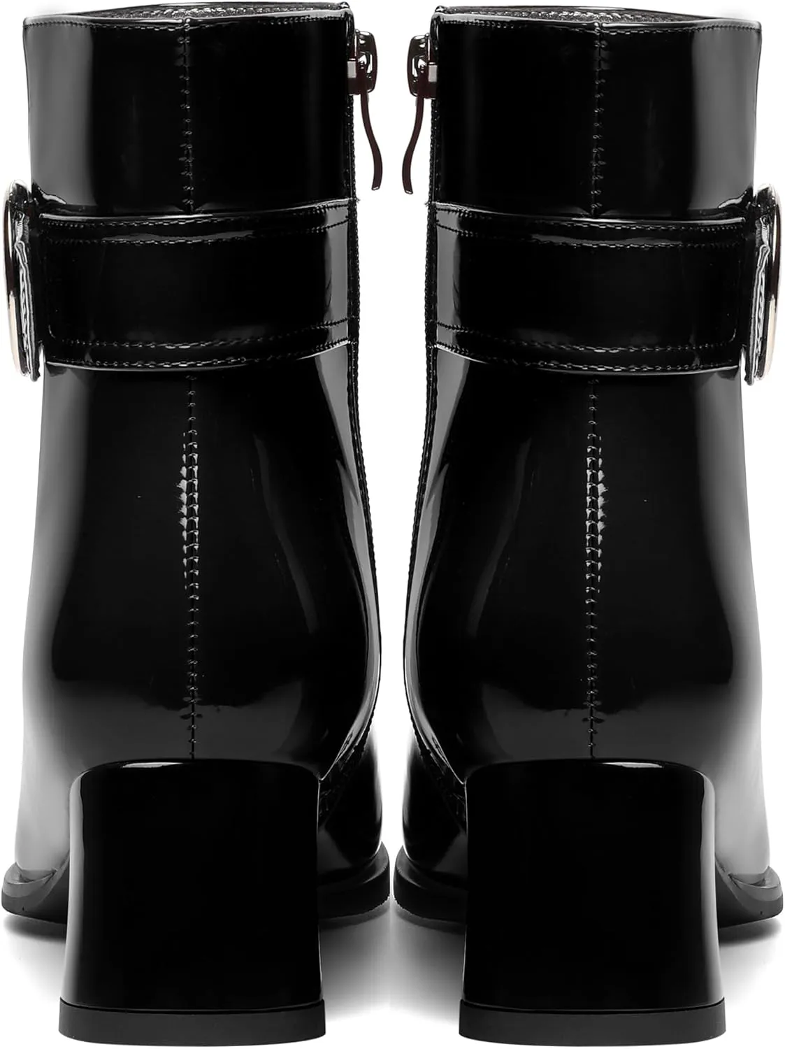 MOVINSTEPS Womens Zip Round Toe Cold Weather Patent Outdoor Ankle Strap Solid Chunky Low Heel Ankle High Boots 2 Inch