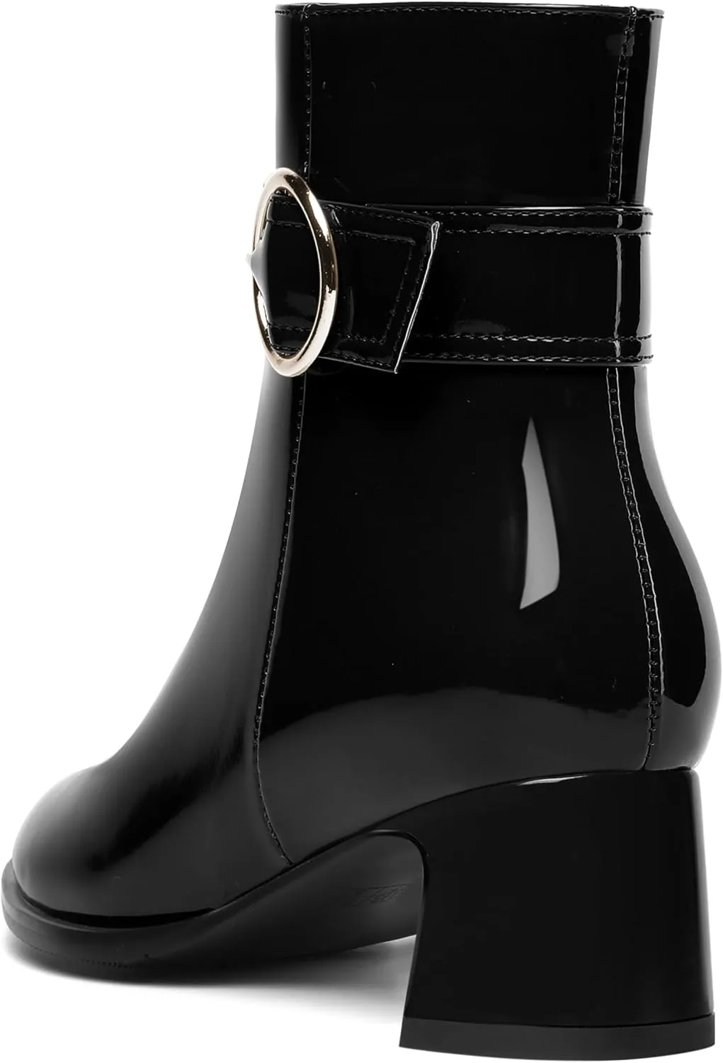 MOVINSTEPS Womens Zip Round Toe Cold Weather Patent Outdoor Ankle Strap Solid Chunky Low Heel Ankle High Boots 2 Inch