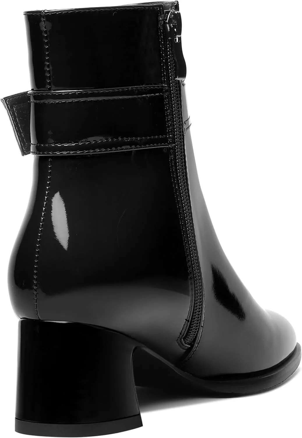 MOVINSTEPS Womens Zip Round Toe Cold Weather Patent Outdoor Ankle Strap Solid Chunky Low Heel Ankle High Boots 2 Inch