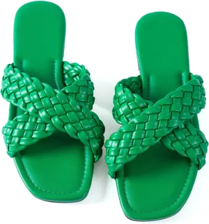 Mtzyoa Women Flat Sandals Braided Leather Crossover Nude Dressy Fashion Evening Party Wedding Sandals