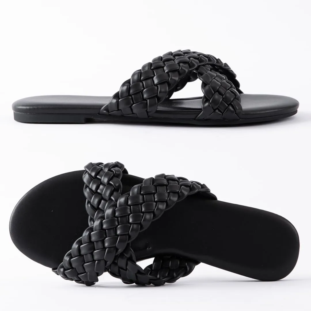 Mtzyoa Women Flat Sandals Braided Leather Crossover Nude Dressy Fashion Evening Party Wedding Sandals