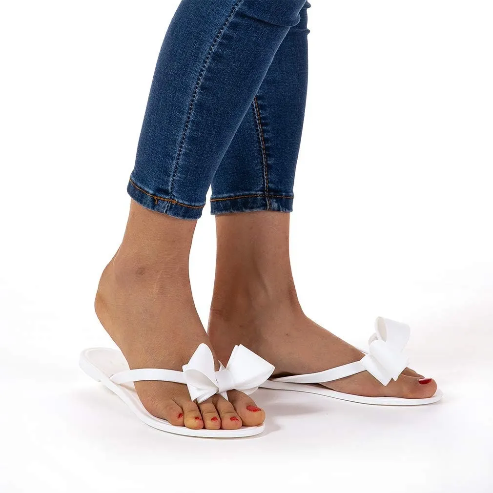 Mtzyoa Women Flip-Flops Flat Sandals Jelly Bow Beach Flat Rivets Rain Cute Dressy Summer Sandals