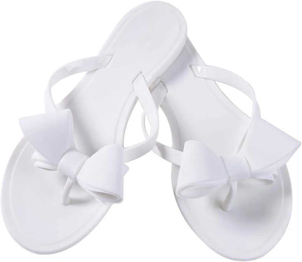 Mtzyoa Women Flip-Flops Flat Sandals Jelly Bow Beach Flat Rivets Rain Cute Dressy Summer Sandals