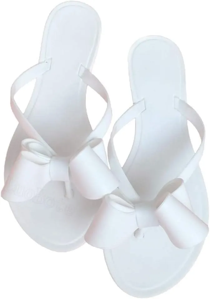Mtzyoa Women Flip-Flops Flat Sandals Jelly Bow Beach Flat Rivets Rain Cute Dressy Summer Sandals