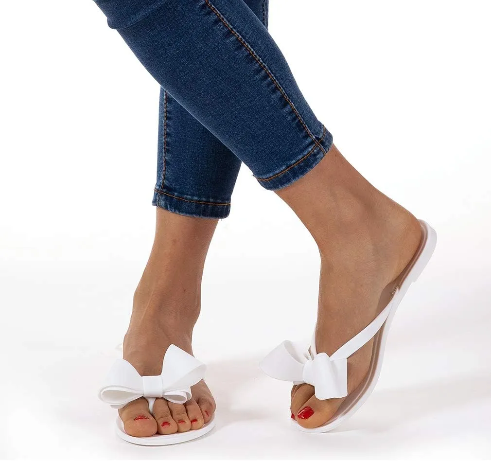 Mtzyoa Women Flip-Flops Flat Sandals Jelly Bow Beach Flat Rivets Rain Cute Dressy Summer Sandals
