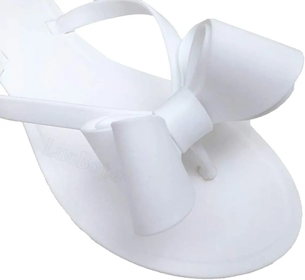 Mtzyoa Women Flip-Flops Flat Sandals Jelly Bow Beach Flat Rivets Rain Cute Dressy Summer Sandals