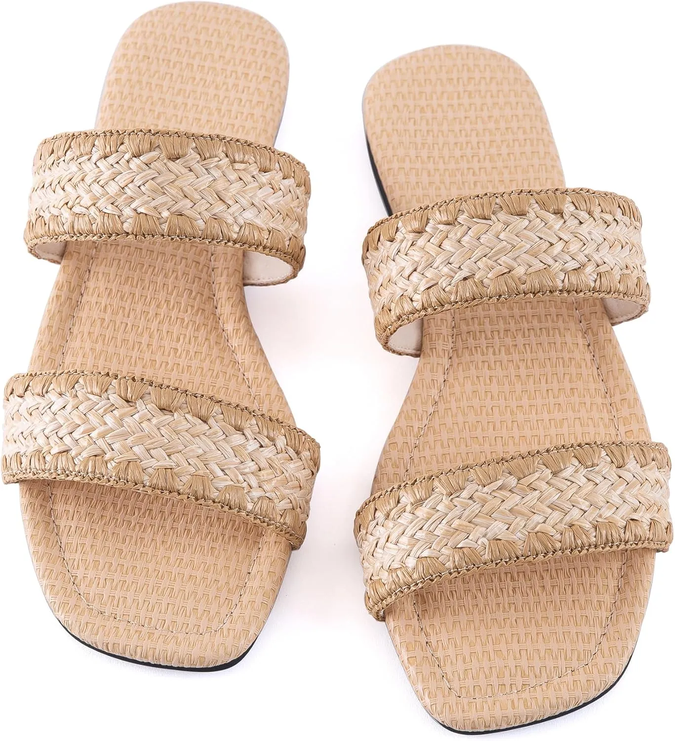 Mtzyoa Women's Sandals Casual Braided Dressy Summer Square Toe Quilted Flat Sandals