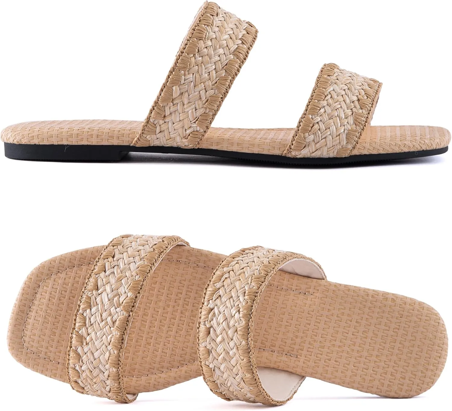 Mtzyoa Women's Sandals Casual Braided Dressy Summer Square Toe Quilted Flat Sandals
