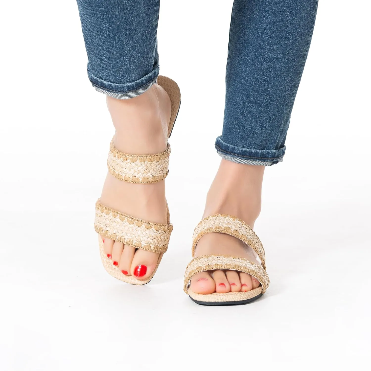 Mtzyoa Women's Sandals Casual Braided Dressy Summer Square Toe Quilted Flat Sandals