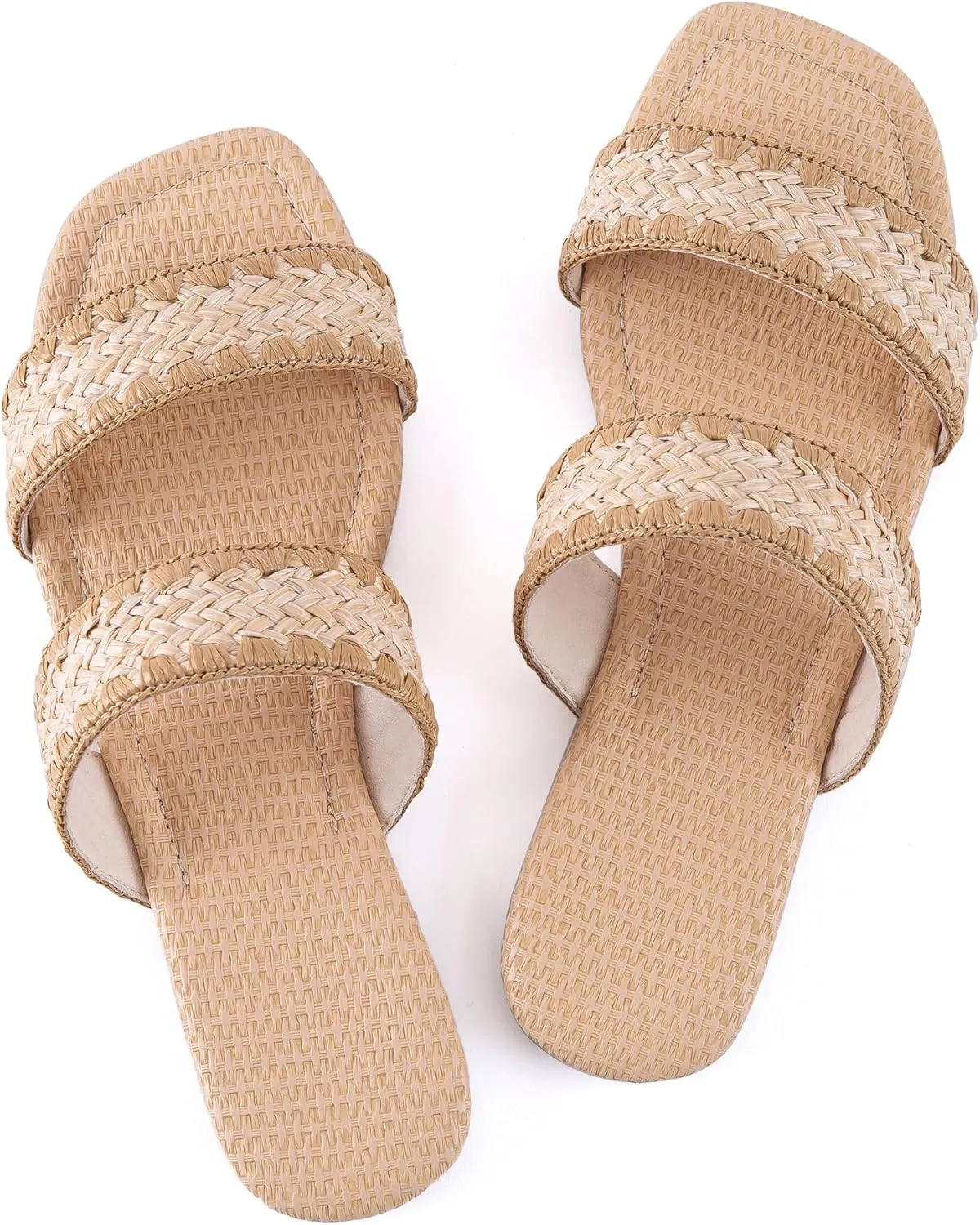 Mtzyoa Women's Sandals Casual Braided Dressy Summer Square Toe Quilted Flat Sandals