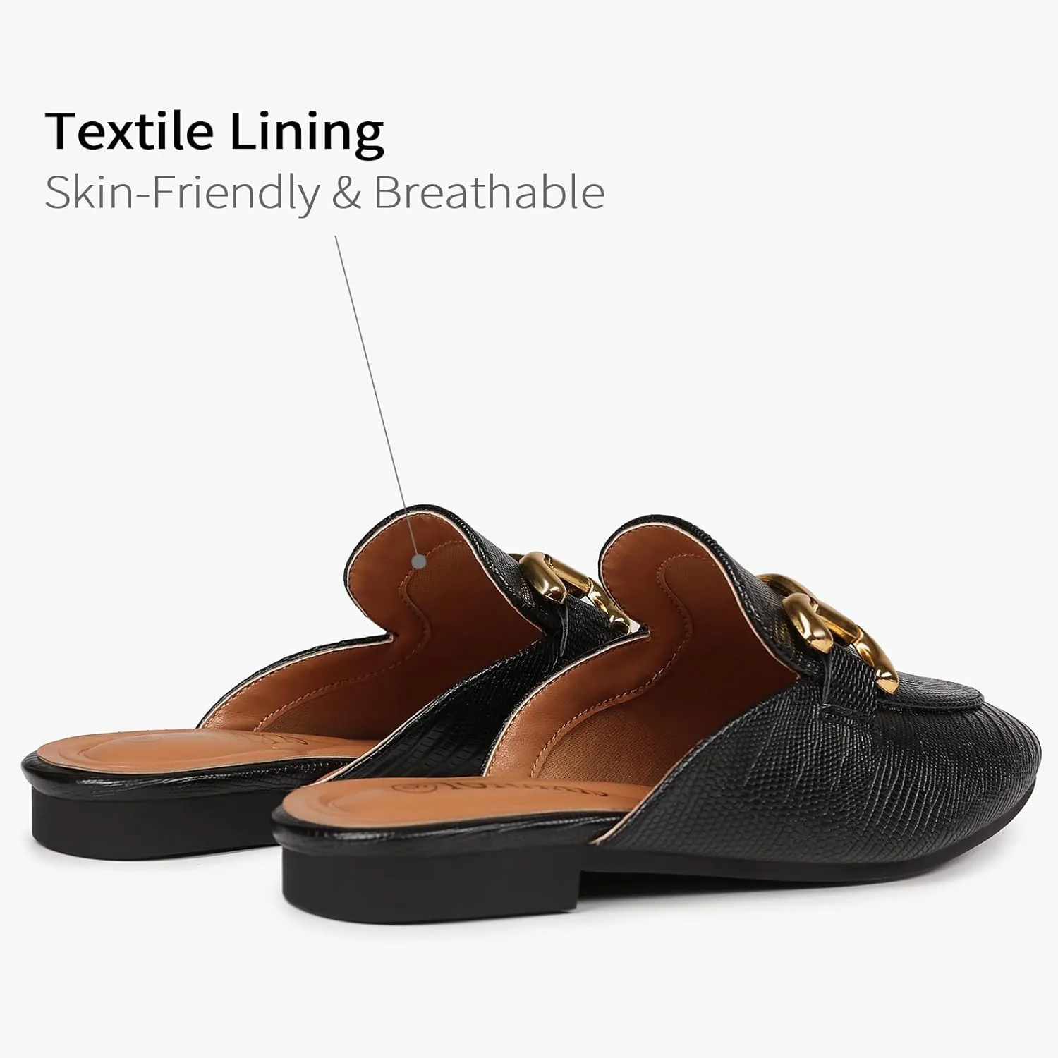 Mules for Women Flats Round Toe Womens Mules Buckle Slip on Slides Backless Loafer Shoes